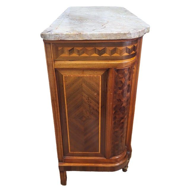 Wood Antique French Louis XVI Inlaid Marble Top & Mirror Door Cabinet Buffet Chest For Sale - Image 7 of 16
