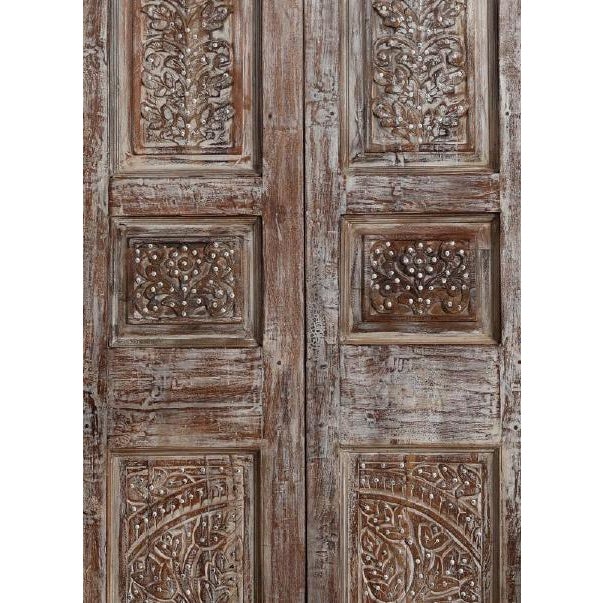 1920s Antique Carved Wood Doors With Metal Accents – Vintage Hinged or Sliding Barn Door 80x36 For Sale - Image 5 of 7