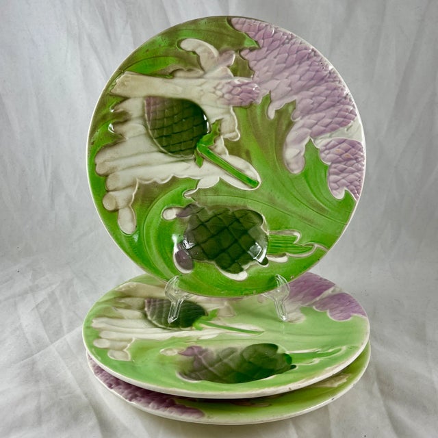 Late 19th Century St. Clément, Keller Guerin Asparagus & Artichoke Faïence Majolica Plate For Sale - Image 5 of 11