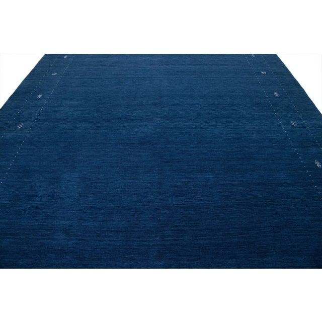 2010s Modern Hand-Loomed Minimalist Gabbeh Wool Rug in Blue For Sale - Image 5 of 8