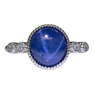 4.1Ct Star Sapphire Ring With Natural Diamond Accents: Solid 14k Gold, Size 6.75 For Sale