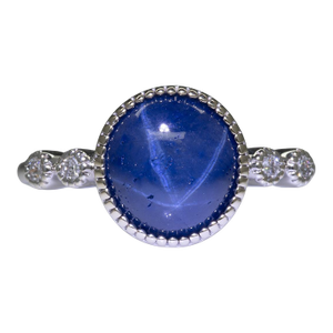 4.1Ct Star Sapphire Ring With Natural Diamond Accents: Solid 14k Gold, Size 6.75