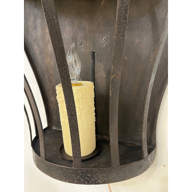 Metal Antique Hand Forged Wrought Iron Sconces - a Pair For Sale - Image 7 of 9