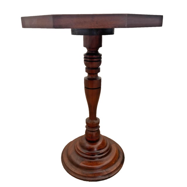 Gorgeous octagonal accent table, featuring exquisite geometric fruitwood wood inlay and marquetry work., 21" Tall X 15"...