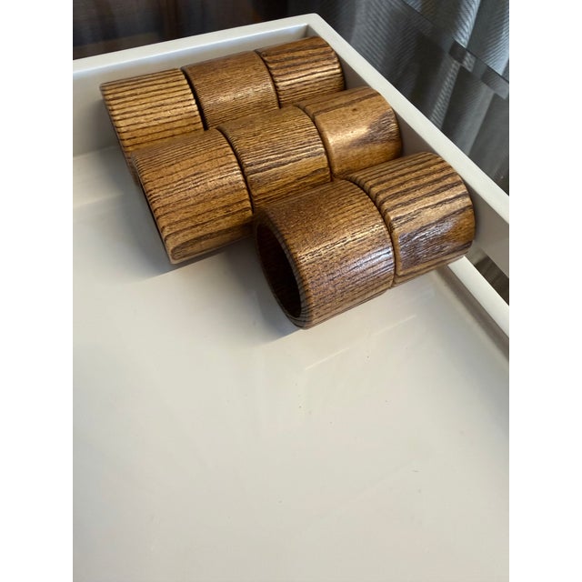 Set of eight vintage 1970s zebra wood napkin holders.