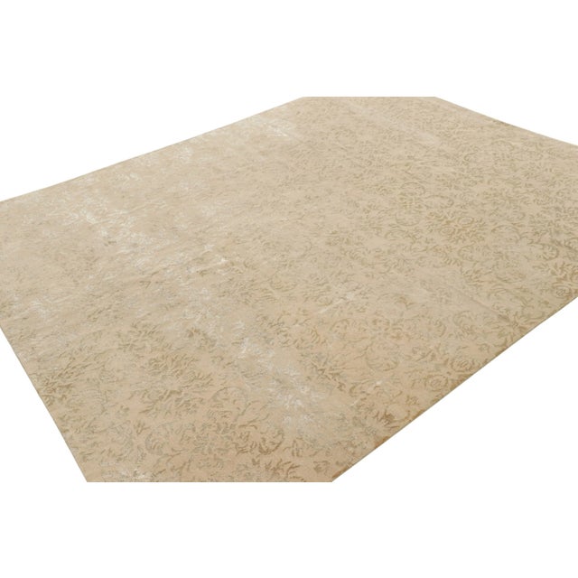 Rug & Kilim Rug & Kilim’s European Style Rug in Beige-Brown With Arabesque Patterns in Green For Sale - Image 4 of 8