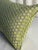 Modern figured geometric upholstery cut, looped and voided cotton & viscose velvet, trimmed with a solid spring green...