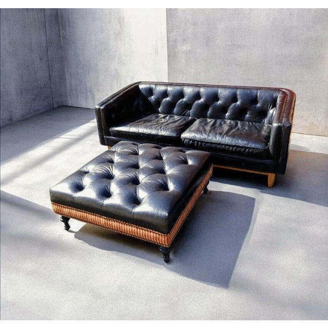Modern Experience the Classic Heritage &Contemporary Clean Lines With the Monrowe Leather Loveseat With a Custom Ottoman For Sale - Image 3 of 11