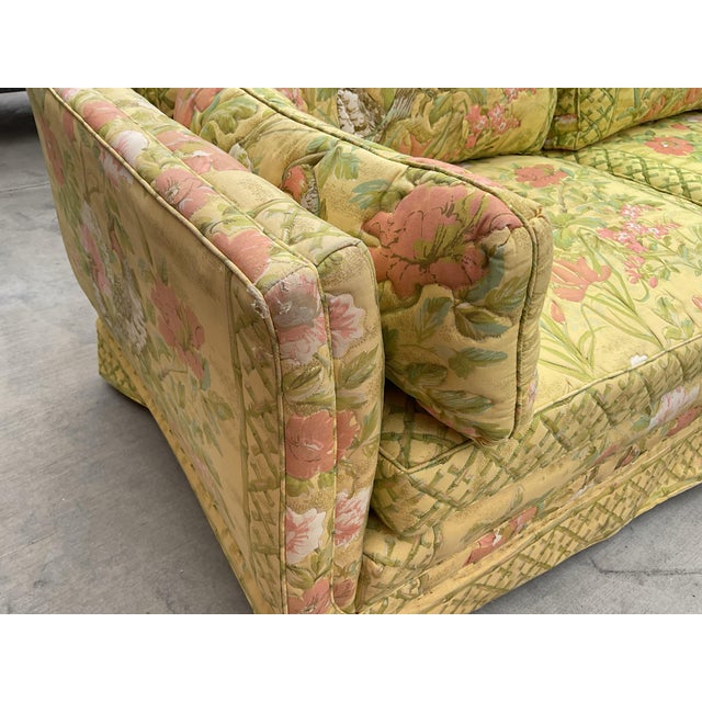Textile Vintage 1980s Custom-Made Thomasville Chinoiserie Floral & Bird Sofa For Sale - Image 7 of 16