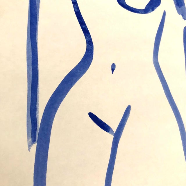 Contemporary Contemporary Gouache on Paper Drawing by Auker, Blue Nude #11 For Sale - Image 3 of 4