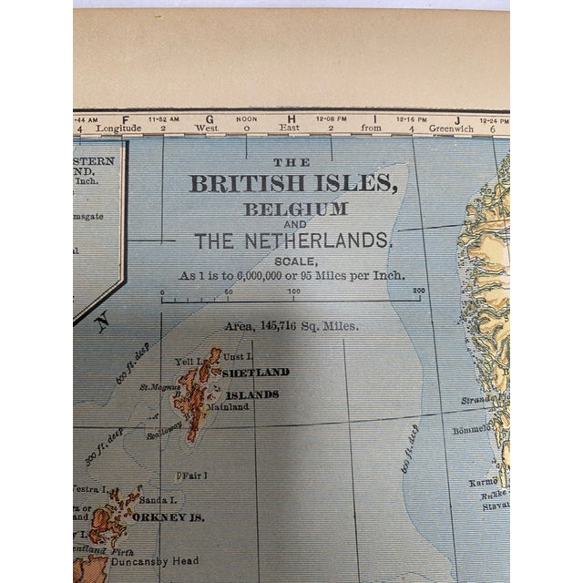 1883 map of the British Isles measuring about 10.25” x 12.75” There is discoloration to paper consistent with age. Some...