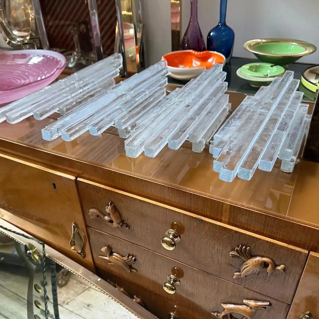 Contemporary 1970s Albano Poli Modernist Clear Stacked Glass Poliarte Linea Wall Sconces For Sale - Image 3 of 10