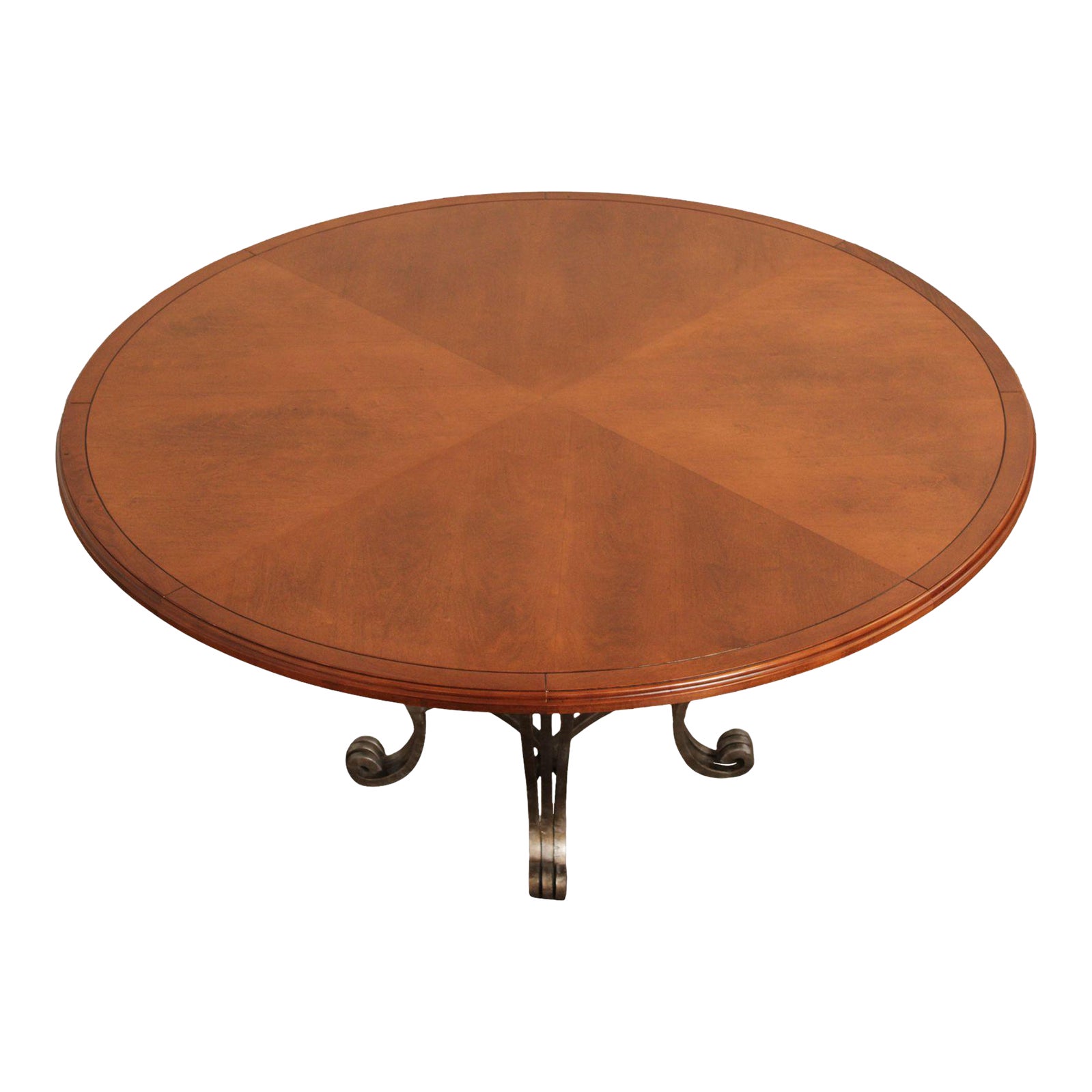 Late 20th Century Italian Style Round Wood Top Iron Base Dining Table