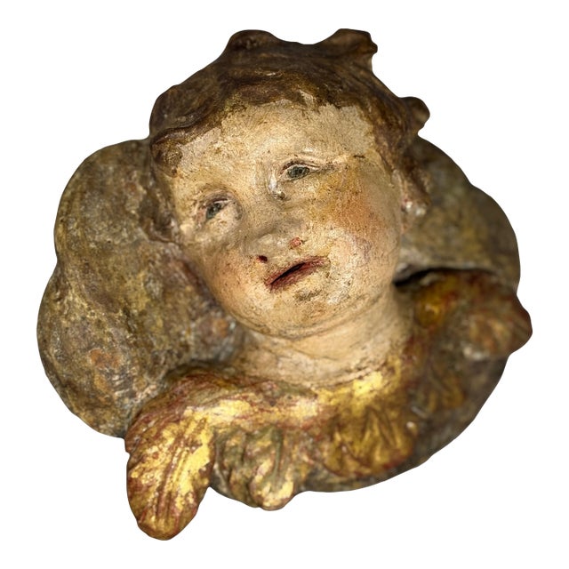 18th-Century Spanish Polychrome Wood Angel Head For Sale
