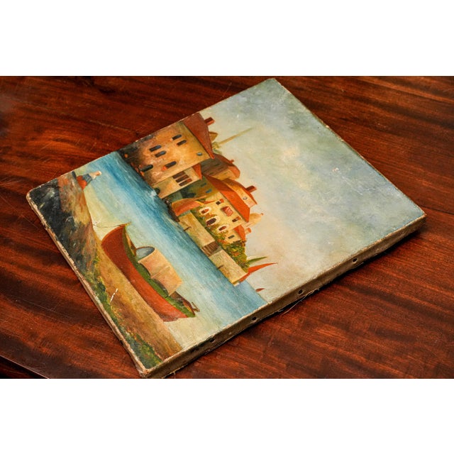 Colorful Mediterranean Coast Landscape Antique Oil Painting Home Wall Decor Grand Tour Travel For Sale - Image 10 of 11