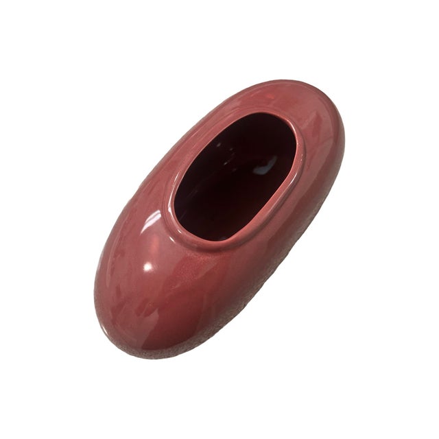 Vintage Postmodern 1980s Plum Purple Ceramic Bean Pill Shaped Vase Art Deco For Sale In Palm Springs - Image 6 of 9