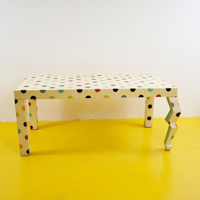 Designer Table in Polka Dot Laminated Wood For Sale - Image 14 of 14
