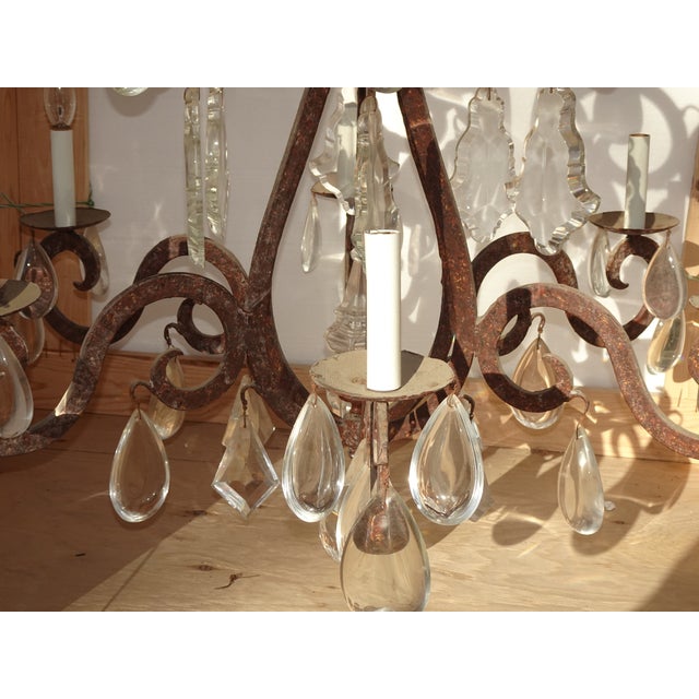 Vintage Arte De Mexico Spanish Style Hand Forged Iron & Crystal Chandelier Light For Sale - Image 9 of 18
