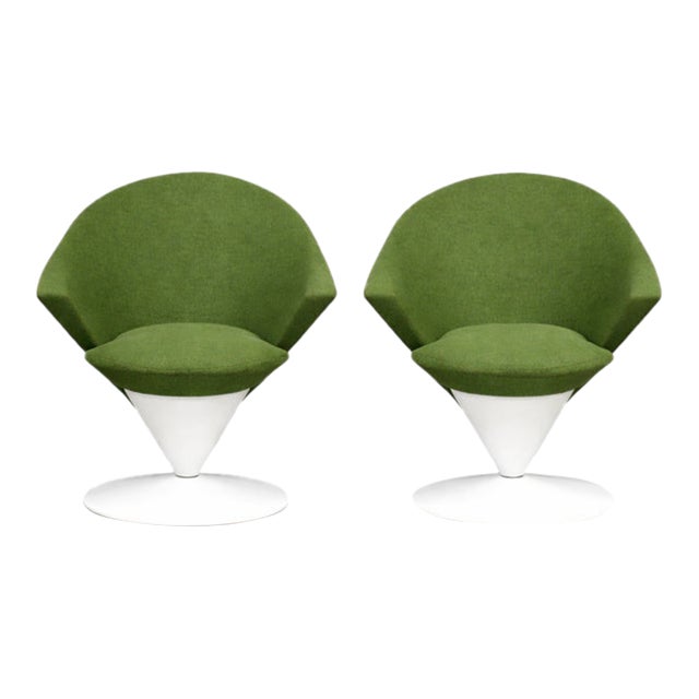Adrian Pearsall White Cone Swivel Lounge Chairs - A Pair For Sale