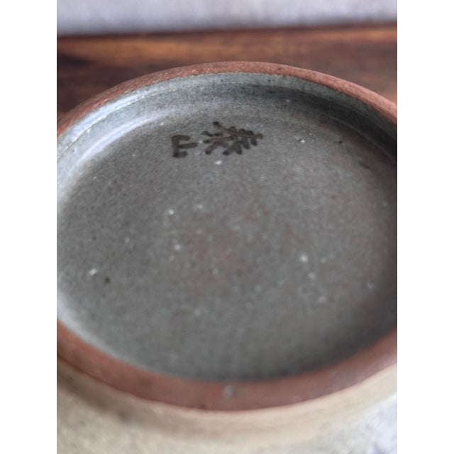 Korean Buncheong Style Stoneware Vase | Fully Hand-Incised Cloud Scroll Carp Medallion | Moon Jar Form | Korean Character Mark For Sale - Image 11 of 12