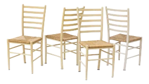 Italian Ladderback Dining Chairs With Woven Rush Seats, S/4