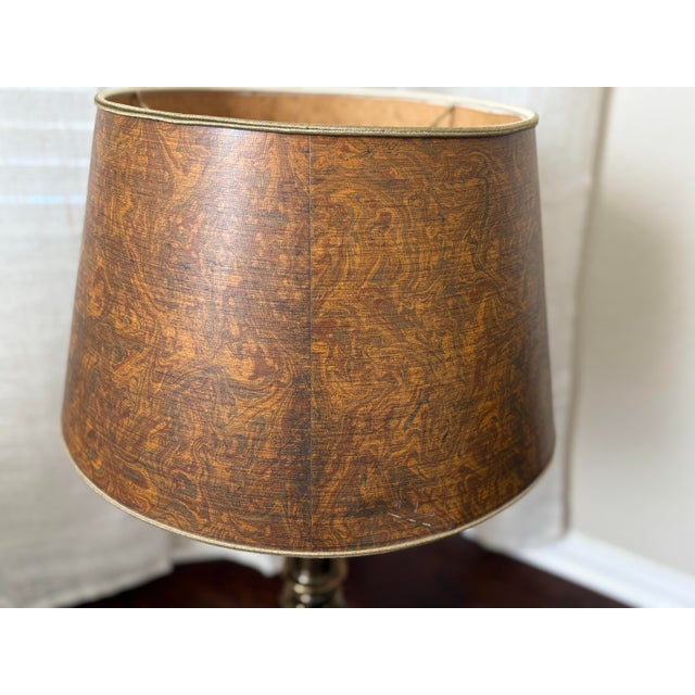 Mid-Century Modern Vintage Stiffel Brass Oversized Double Socket Table Lamp With Original Paper Shade For Sale - Image 3 of 10