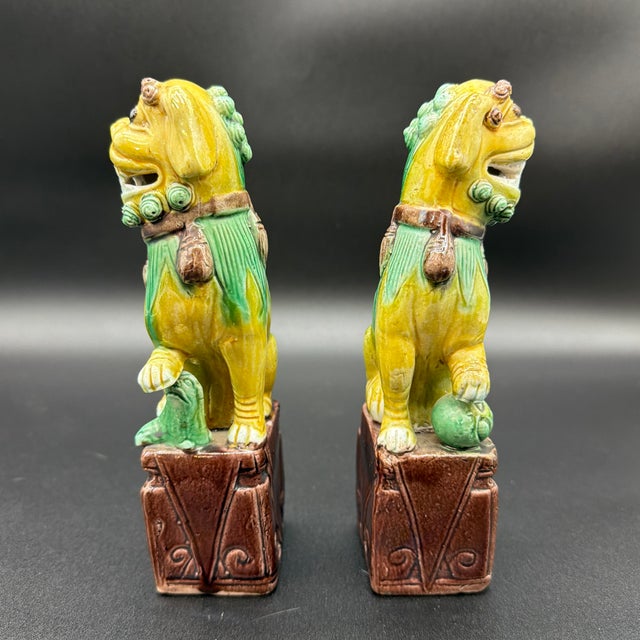 1920s A Vintage Pair of Chinese Sancai Glazed Porcelain Foo Dogs, Circa 1920’s For Sale - Image 5 of 12