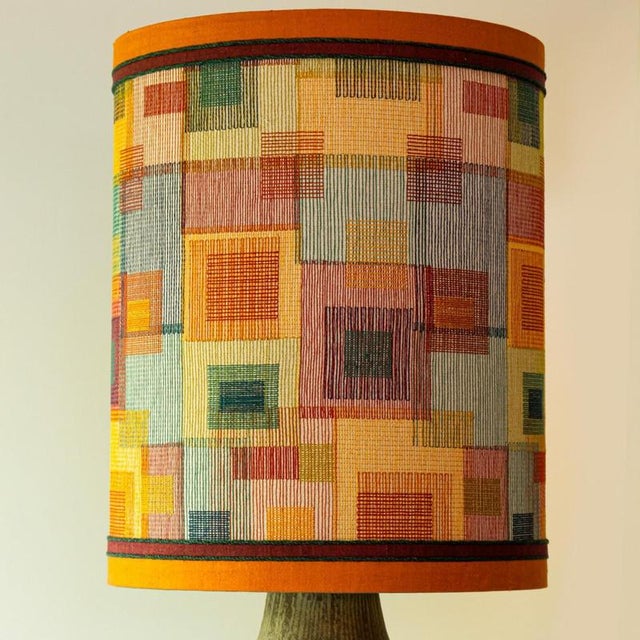 Beige Ovoid Lime Green Ceramic Table or Floor Lamp with Lampshade attributed to R. Houben, 1970s For Sale - Image 8 of 10