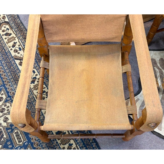 Beige Mid Century Wood and Canvas Safari Chairs For Sale - Image 8 of 9