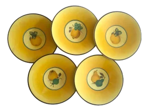 Royal Copenhagen Vintage Mid Century 1950's Yellow Fruit Bellona Faience Porcelain Dessert Plates - Set of 5