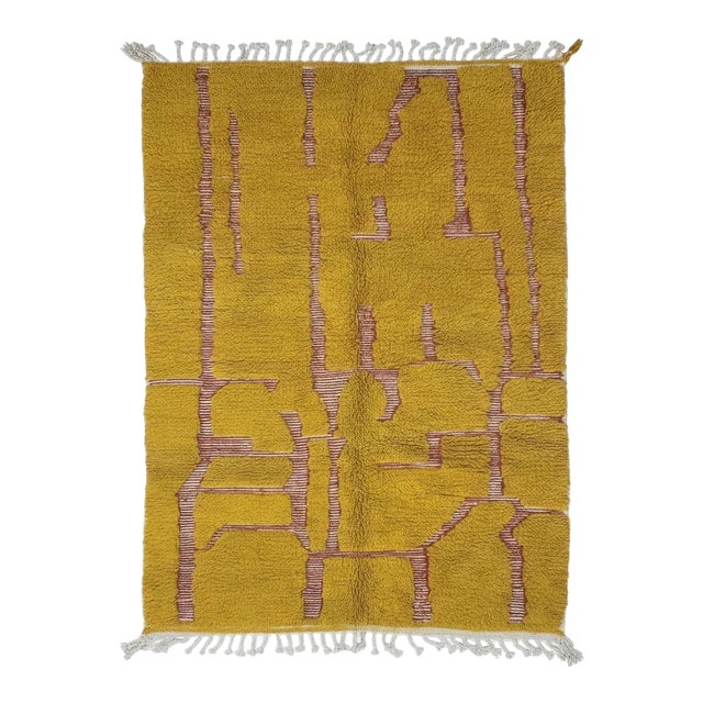 Handmade Textured Mustard Rug - 9 X 6.2 Ft For Sale