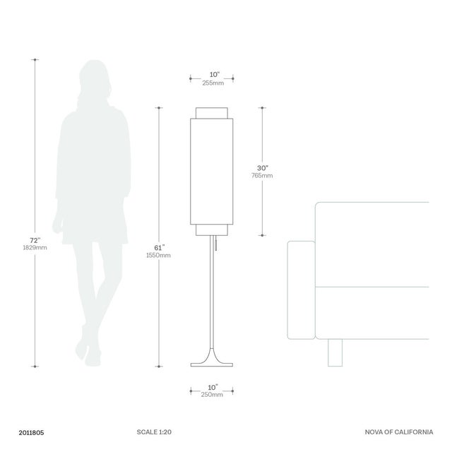 Lollipop Floor Lamp - Black Nickel, Sky Blue Linen Double Shade, on/Off Pull Chain For Sale - Image 10 of 16