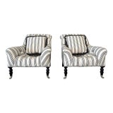 (2) Ralph Lauren Mayfair Tufted Chairs in Ebony and Ivory Silk For Sale