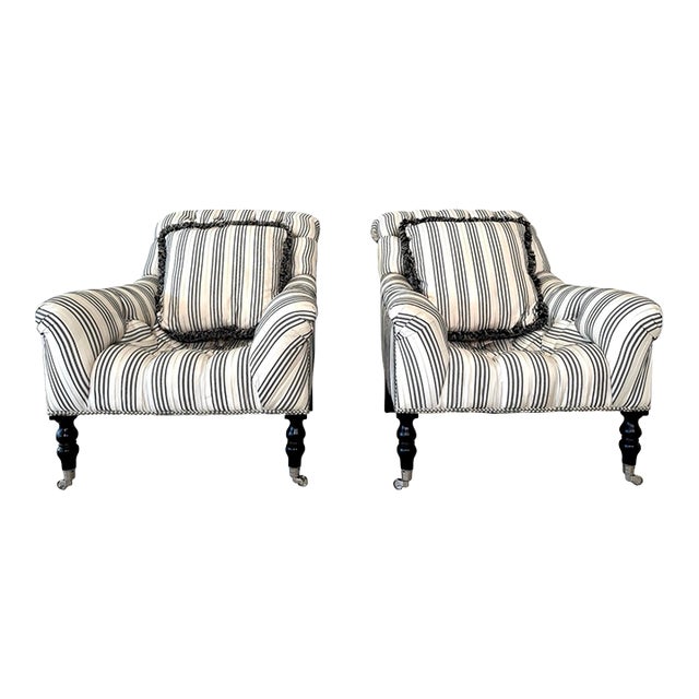 (2) Ralph Lauren Mayfair Tufted Chairs in Ebony and Ivory Silk For Sale
