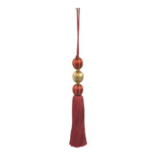 Beaded Satin Key Tassel in Red and Gold Color For Sale