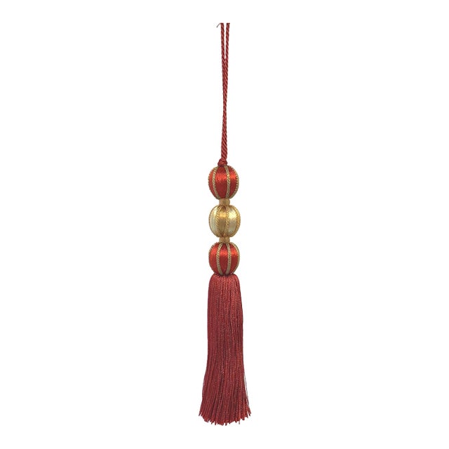 Beaded Satin Key Tassel in Red and Gold Color For Sale