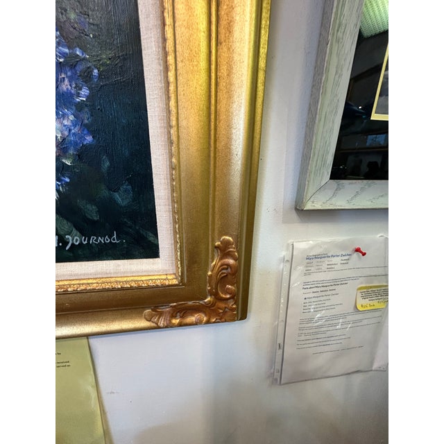 Dark Green Large Original Painting of Flowers in a Garden by French Artist M. Journod For Sale - Image 8 of 12