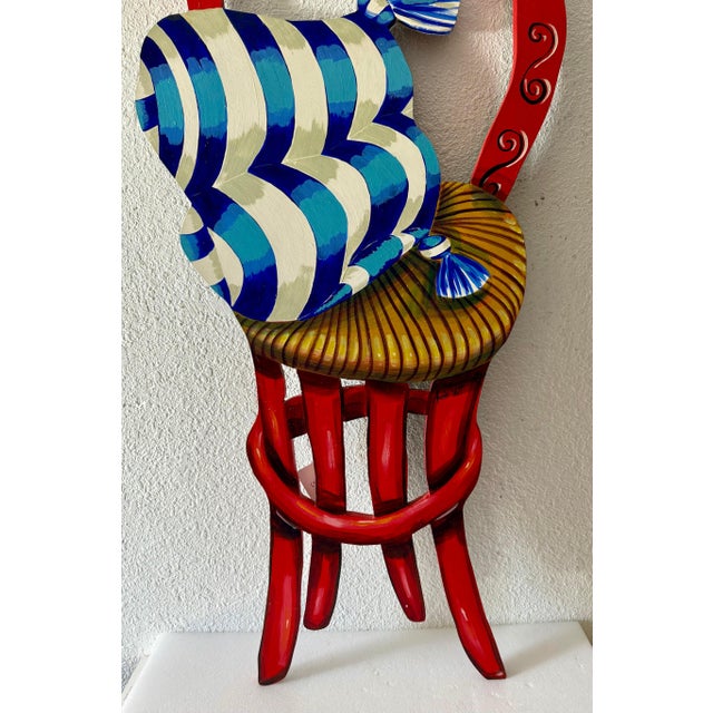 Amanda Watt, Pop Art Painting Carved Wall Sculpture Amanda Watt Thatched Chair Vibrant Color, 1996 For Sale In Miami - Image 6 of 11