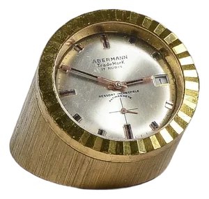 Aberdann 17-Jewel Gold-Plated Table Alarm Clock with Date, Italy, 1960s