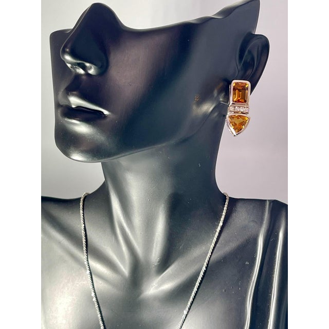 Contemporary 28 Carat Citrine & Diamond Pendant & Matching Earrings 14 Karat Gold Chain Set For Sale - Image 3 of 18