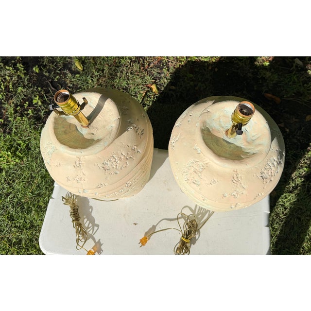 Vintage Sculptural Ribbed Plaster Table Lamps, a Pair For Sale - Image 12 of 12