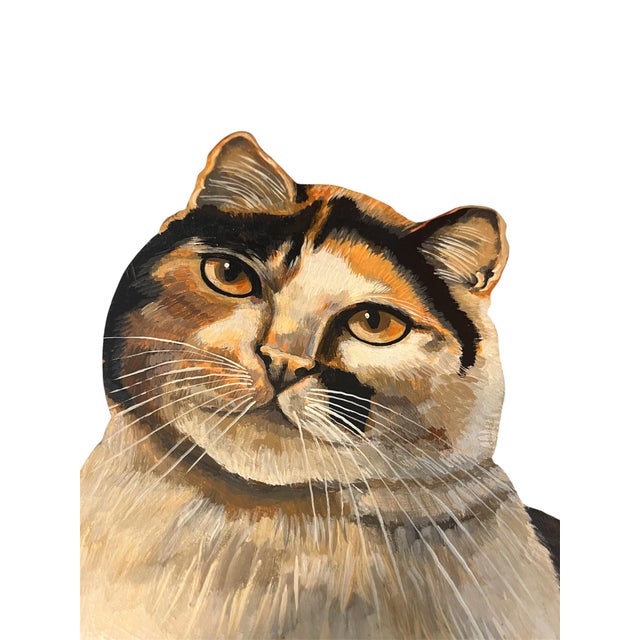 Original artwork by Chicago artist, Nancy Weinberg (1922-2020), circa 1990. Large tabby cat painted on cut out wooden...
