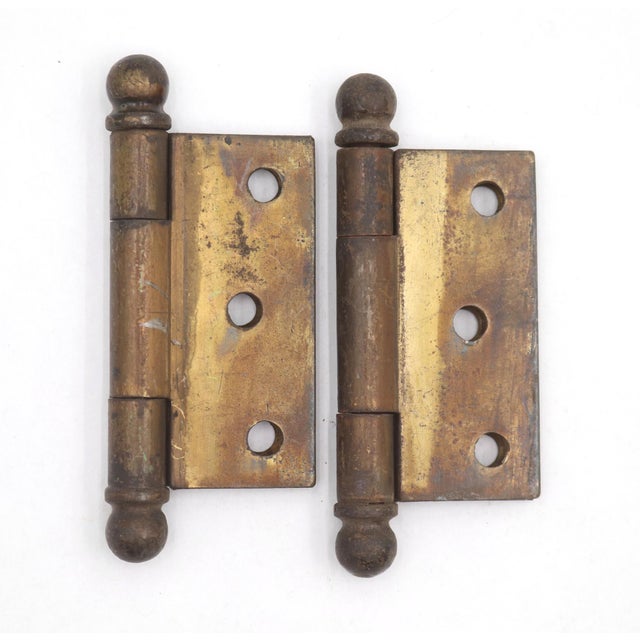 Pair of Vintage 2.5 X 2.5 In. Brass Plated Steel Cabinet Hinges For Sale - Image 4 of 4