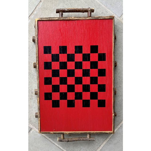 Circa 1980 Adirondack-Style Branch & Twig Checkerboard Design Folk Art Tray by Forest Time Products For Sale - Image 9 of 12