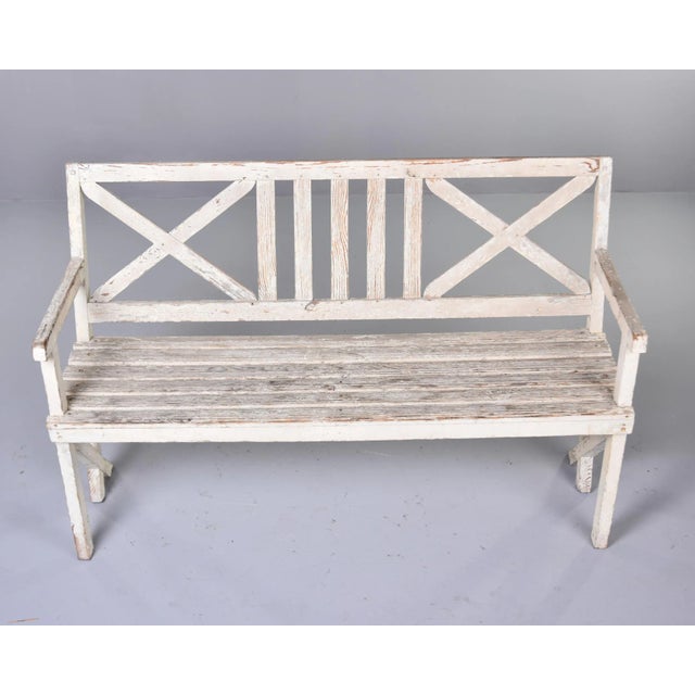 Wood Antique English Painted Wood Bench With Cross Accented Back For Sale - Image 7 of 12