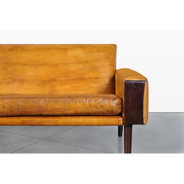 Mid-Century Modern Brazilian Rosewood and Leather Sofa, 1960s For Sale - Image 10 of 13