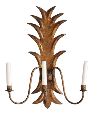 Large 1950s Spanish Gilt Metal Foliate Three-Arm Wall Sconce