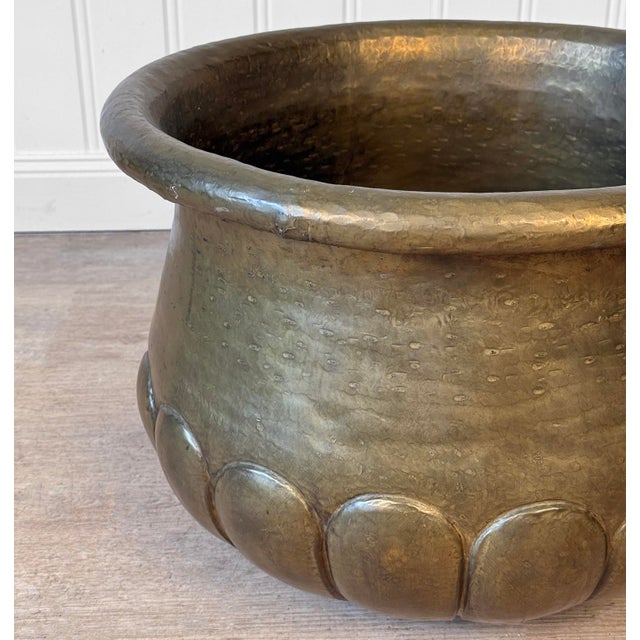 Antique 18" Italian Brass Scalloped Planter For Sale - Image 6 of 9