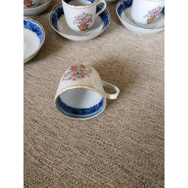 1980s 1980s Mottahedeh Mandarin Bouquet Tea Cup and Saucers Set- 12 Pieces For Sale - Image 5 of 9