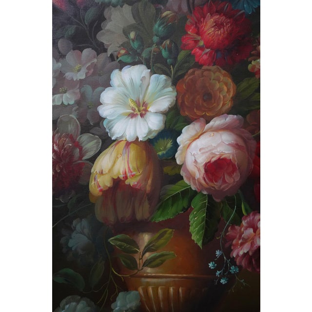Wilbur Artist Signed Large Oil Painting on Canvas Floral Still Life in Vase For Sale In Philadelphia - Image 6 of 12